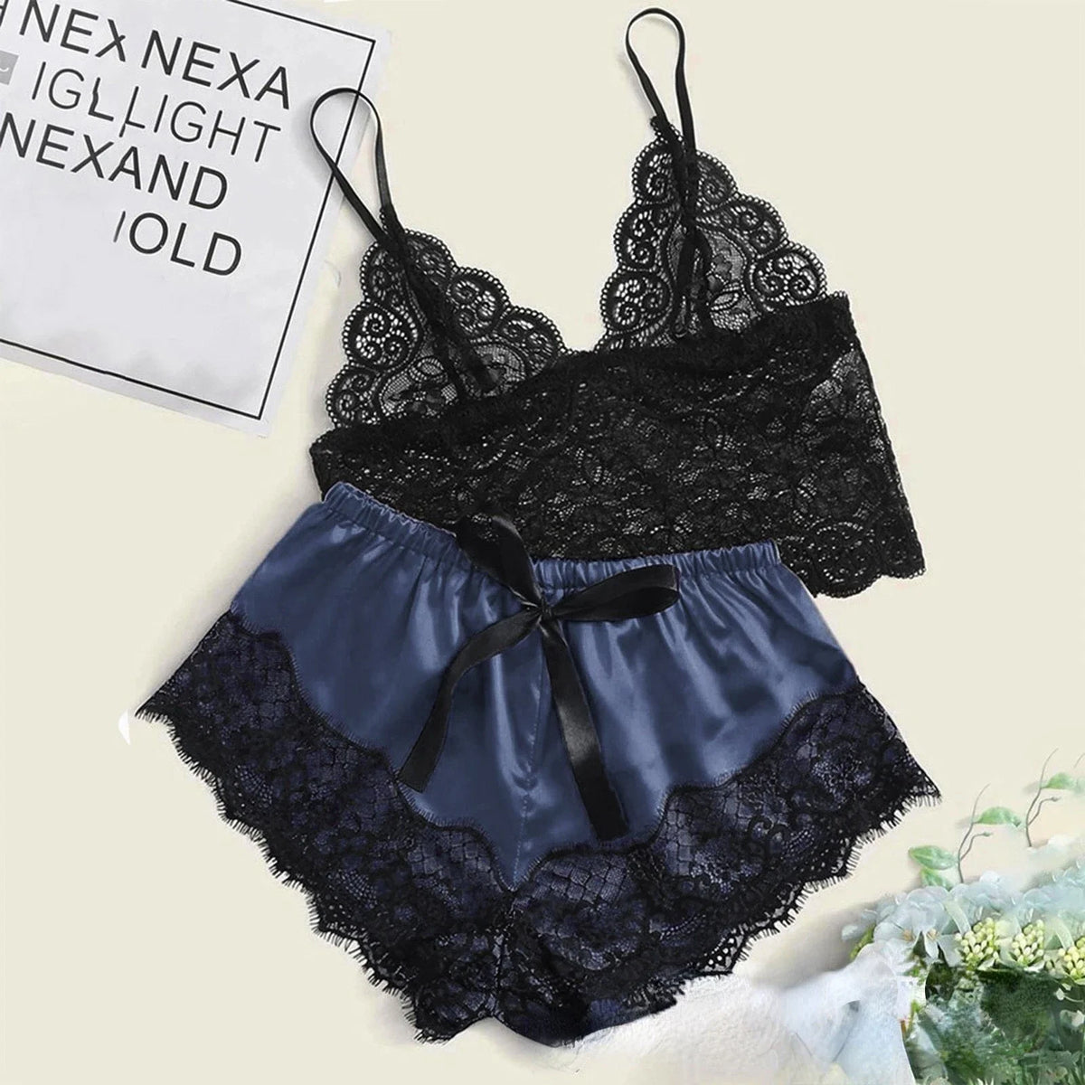 Women's Sexy Lace Top and Shorts Pajama Set