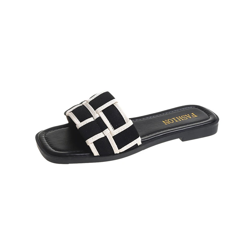 Summer 2025 Braided Flip-flops Women's Open-toe Wear Temperament with Chunky Fashion Slippers, Beach Shoes, Women's Shoes