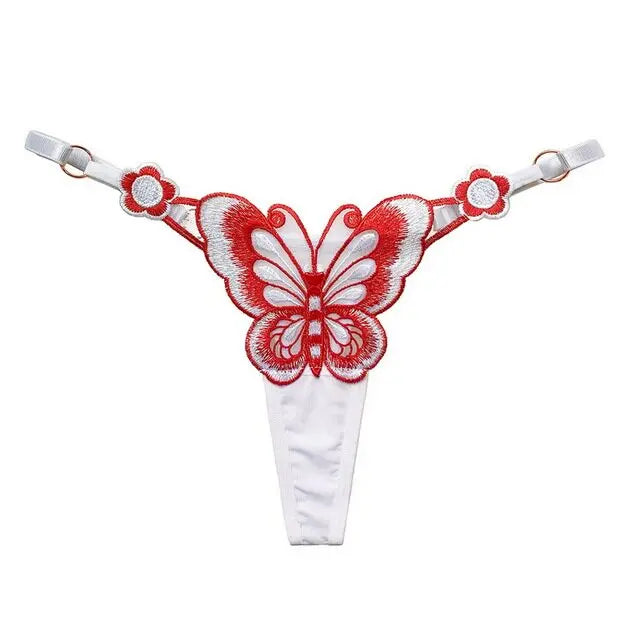 SP&CITY Butterfly Embroidery Lace Hollow Out Sexy Women's Thongs Low Waist Mesh Transparent Erotic Underpants Soft Thin T String