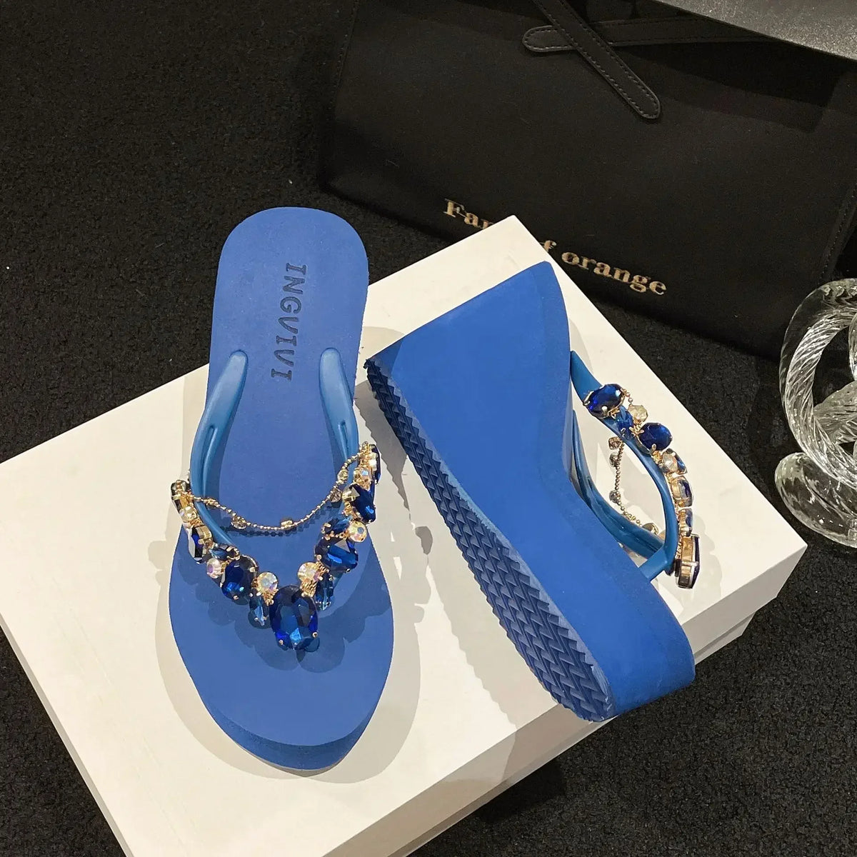 Flip Flops Women New High Heeled Slippers Women Diamond Slope Heel Slippers Elegant Fashion Beach Sandals Womens Sexy Shoes