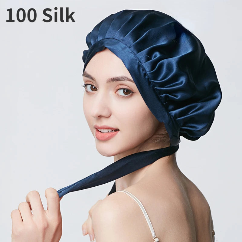 Mulberry Silk Hair Bonnet For Women Sleeping Cap Luxury Natual Silk Sleep Cap Night Bonnet Cap Hair Protection Turban Head Wrap
