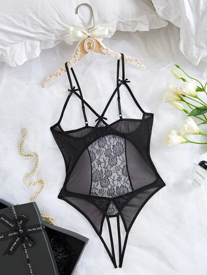 Women's Sheer Lace Mesh Teddy Bodysuit Lingerie