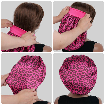 Unisex Pink Leopard Butterfly Sleep Cap Soft Comfortable Material Ideal for Students Couples Daily Sleep Makeup Festive Gift