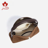 2026 Autumn Winter All-match Bowling Tote All-match Matte Suede Cowhide Leather Women Shoulder Bag Coffee Purple Noble Handbag