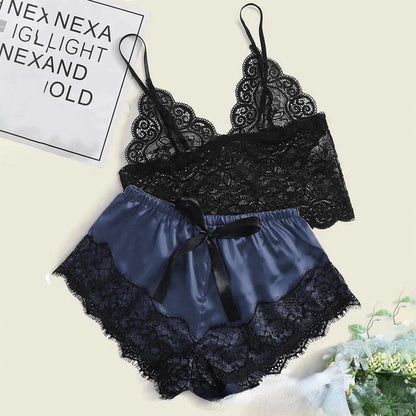 Women's Sexy Lace Top and Shorts Pajama Set
