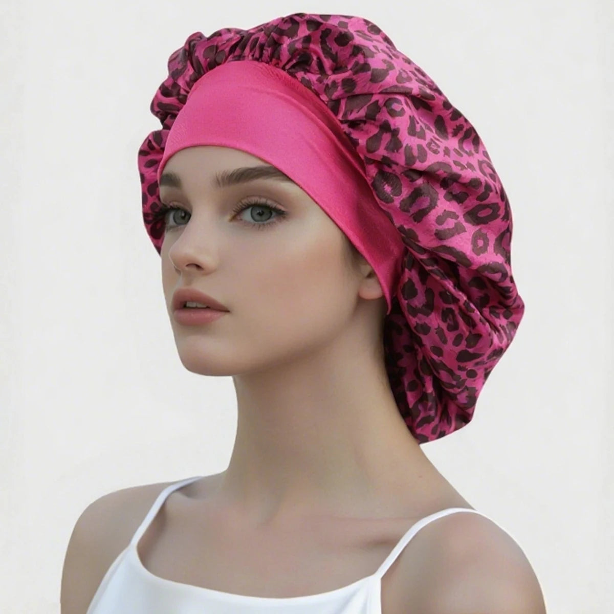 Unisex Pink Leopard Butterfly Sleep Cap Soft Comfortable Material Ideal for Students Couples Daily Sleep Makeup Festive Gift