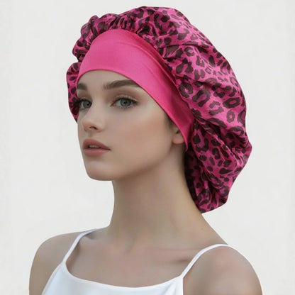 Unisex Pink Leopard Butterfly Sleep Cap Soft Comfortable Material Ideal for Students Couples Daily Sleep Makeup Festive Gift