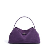 2026 Autumn Winter All-match Bowling Tote All-match Matte Suede Cowhide Leather Women Shoulder Bag Coffee Purple Noble Handbag