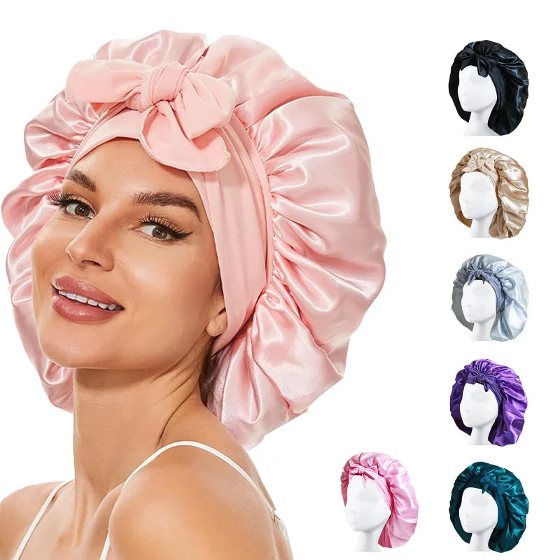 2026 New Silk Bonnet Sleeping Womens Satin Bonnet Hair Night Sleep Cap Tie Band CurlyHat Scarf Wrap Curly Hair Bonnets Beauty