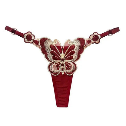 SP&CITY Butterfly Embroidery Lace Hollow Out Sexy Women's Thongs Low Waist Mesh Transparent Erotic Underpants Soft Thin T String