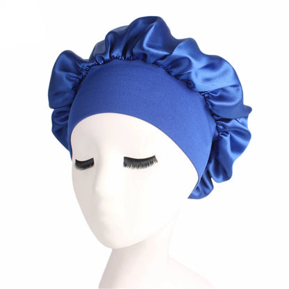 Newly Women's Satin Solid Sleeping Hat Night  Hair Care Bonnet Nightcap For Women Men Unisex Cap