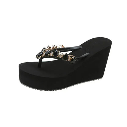 Flip Flops Women New High Heeled Slippers Women Diamond Slope Heel Slippers Elegant Fashion Beach Sandals Womens Sexy Shoes