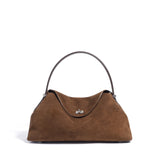 2026 Autumn Winter All-match Bowling Tote All-match Matte Suede Cowhide Leather Women Shoulder Bag Coffee Purple Noble Handbag