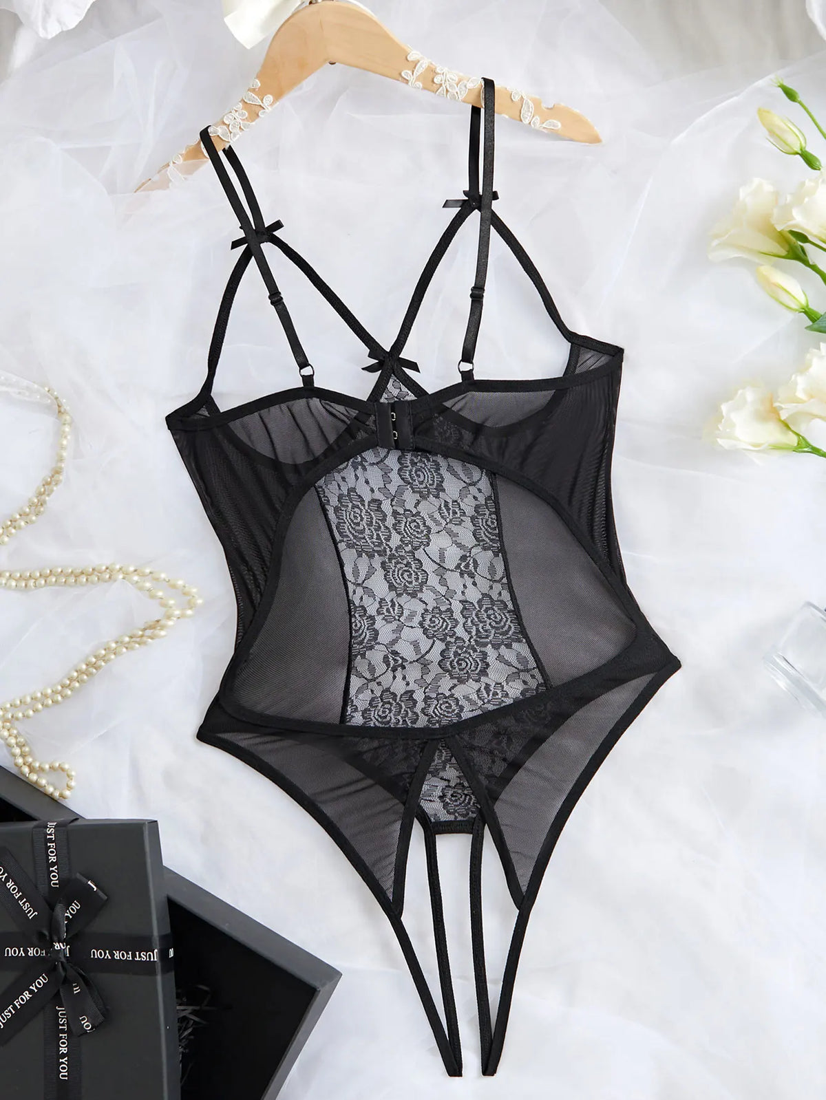 Women's Sheer Lace Mesh Teddy Bodysuit Lingerie