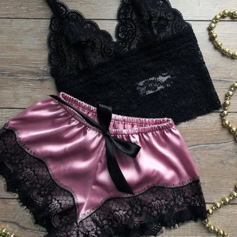 Women's Sexy Lace Top and Shorts Pajama Set