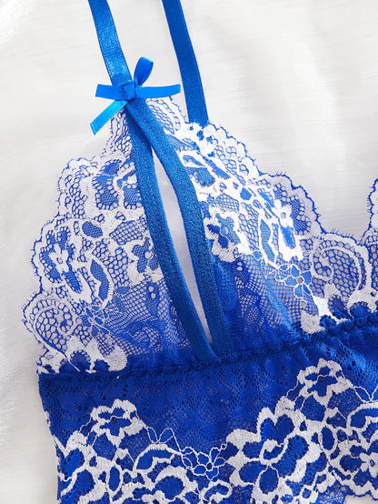 Women's Bowknot Bra Panty and Suspender Set