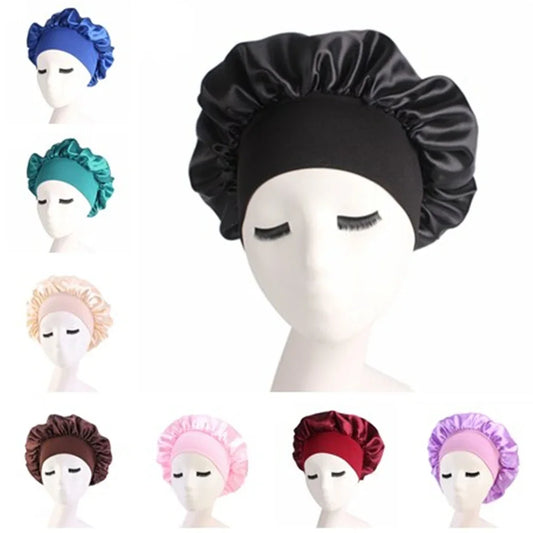 Newly Women's Satin Solid Sleeping Hat Night  Hair Care Bonnet Nightcap For Women Men Unisex Cap
