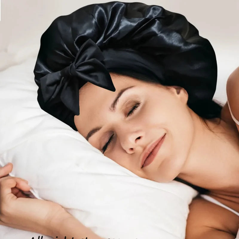 2026 New Silk Bonnet Sleeping Womens Satin Bonnet Hair Night Sleep Cap Tie Band CurlyHat Scarf Wrap Curly Hair Bonnets Beauty