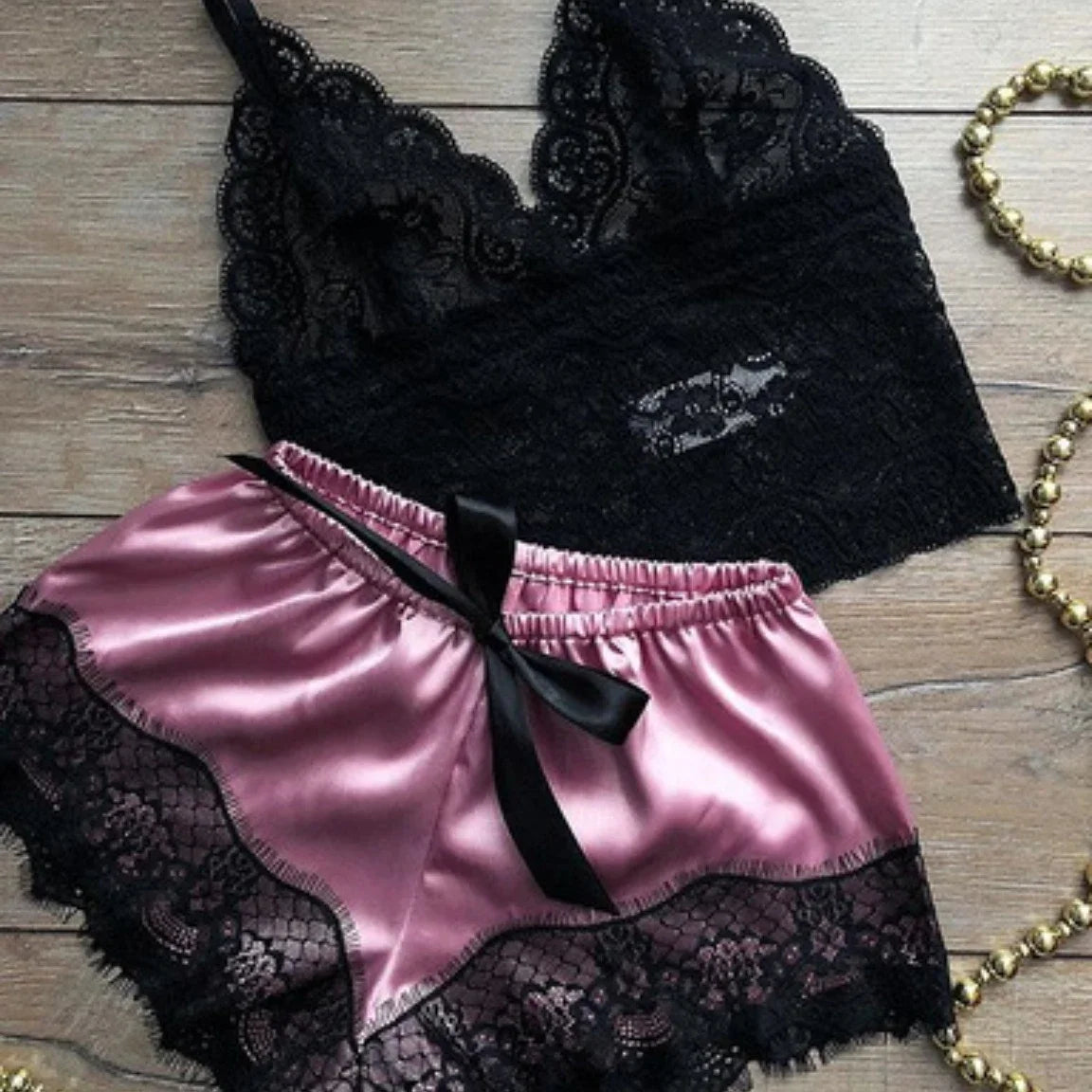 Women's Sexy Lace Top and Shorts Pajama Set