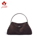 2026 Autumn Winter All-match Bowling Tote All-match Matte Suede Cowhide Leather Women Shoulder Bag Coffee Purple Noble Handbag