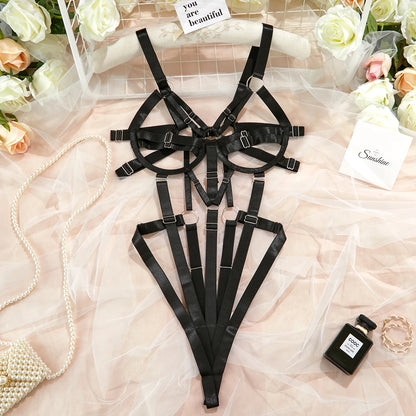 Women's Hollow-Out Bandage Harness Bodysuit Lingerie