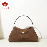 2026 Autumn Winter All-match Bowling Tote All-match Matte Suede Cowhide Leather Women Shoulder Bag Coffee Purple Noble Handbag