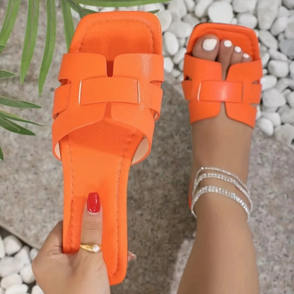 Plus Size Women's Sandals Trendy Knitted Flat Bottom Casual Couple Beach Shoes Summer Outerwear Comfortable Sandals for Women