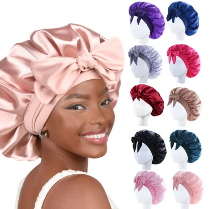 2026 New Silk Bonnet Sleeping Womens Satin Bonnet Hair Night Sleep Cap Tie Band CurlyHat Scarf Wrap Curly Hair Bonnets Beauty