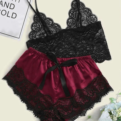 Women's Sexy Lace Top and Shorts Pajama Set