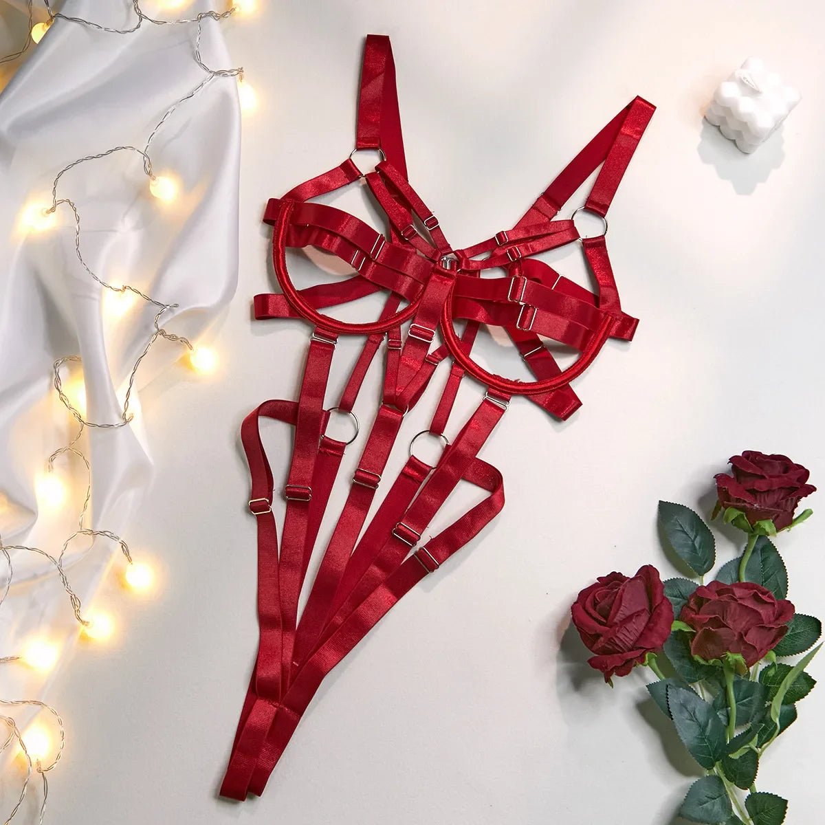 Women's Hollow-Out Bandage Harness Bodysuit Lingerie