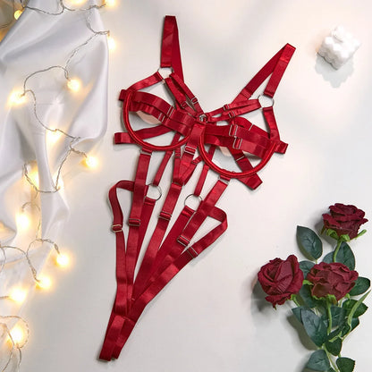 Women's Hollow-Out Bandage Harness Bodysuit Lingerie