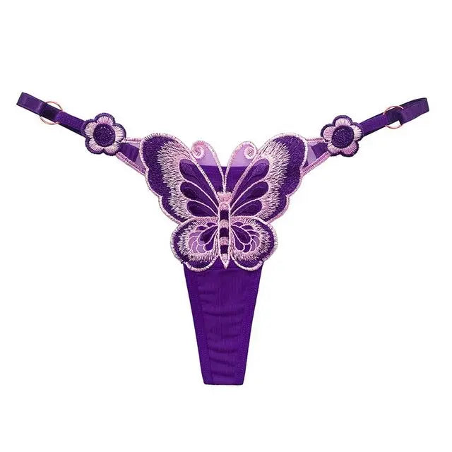 SP&CITY Butterfly Embroidery Lace Hollow Out Sexy Women's Thongs Low Waist Mesh Transparent Erotic Underpants Soft Thin T String