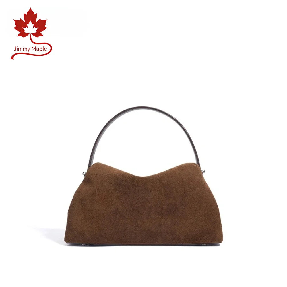 2026 Autumn Winter All-match Bowling Tote All-match Matte Suede Cowhide Leather Women Shoulder Bag Coffee Purple Noble Handbag