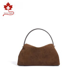 2026 Autumn Winter All-match Bowling Tote All-match Matte Suede Cowhide Leather Women Shoulder Bag Coffee Purple Noble Handbag