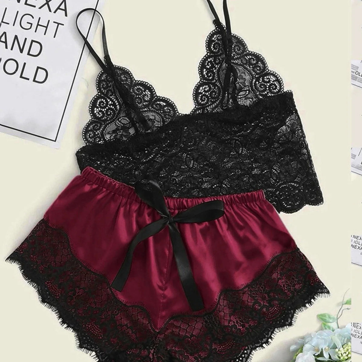 Women's Sexy Lace Top and Shorts Pajama Set