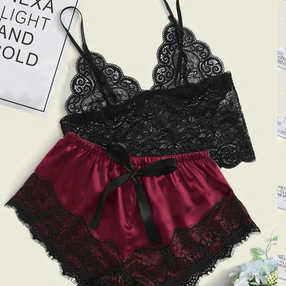 Women's Sexy Lace Top and Shorts Pajama Set