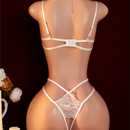 Women's Sheer Lace Deep V Teddy Bodysuit Lingerie